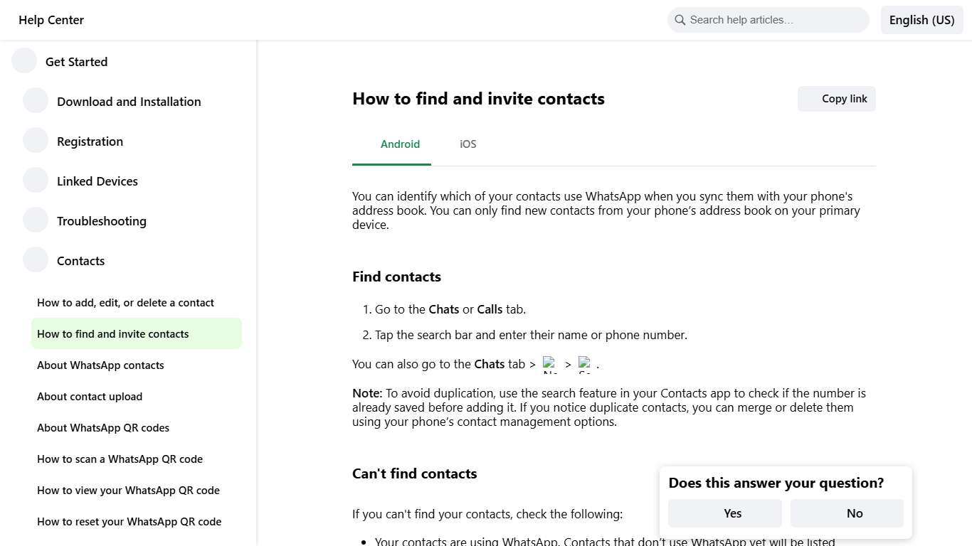 How to find and invite contacts WhatsApp Help Center